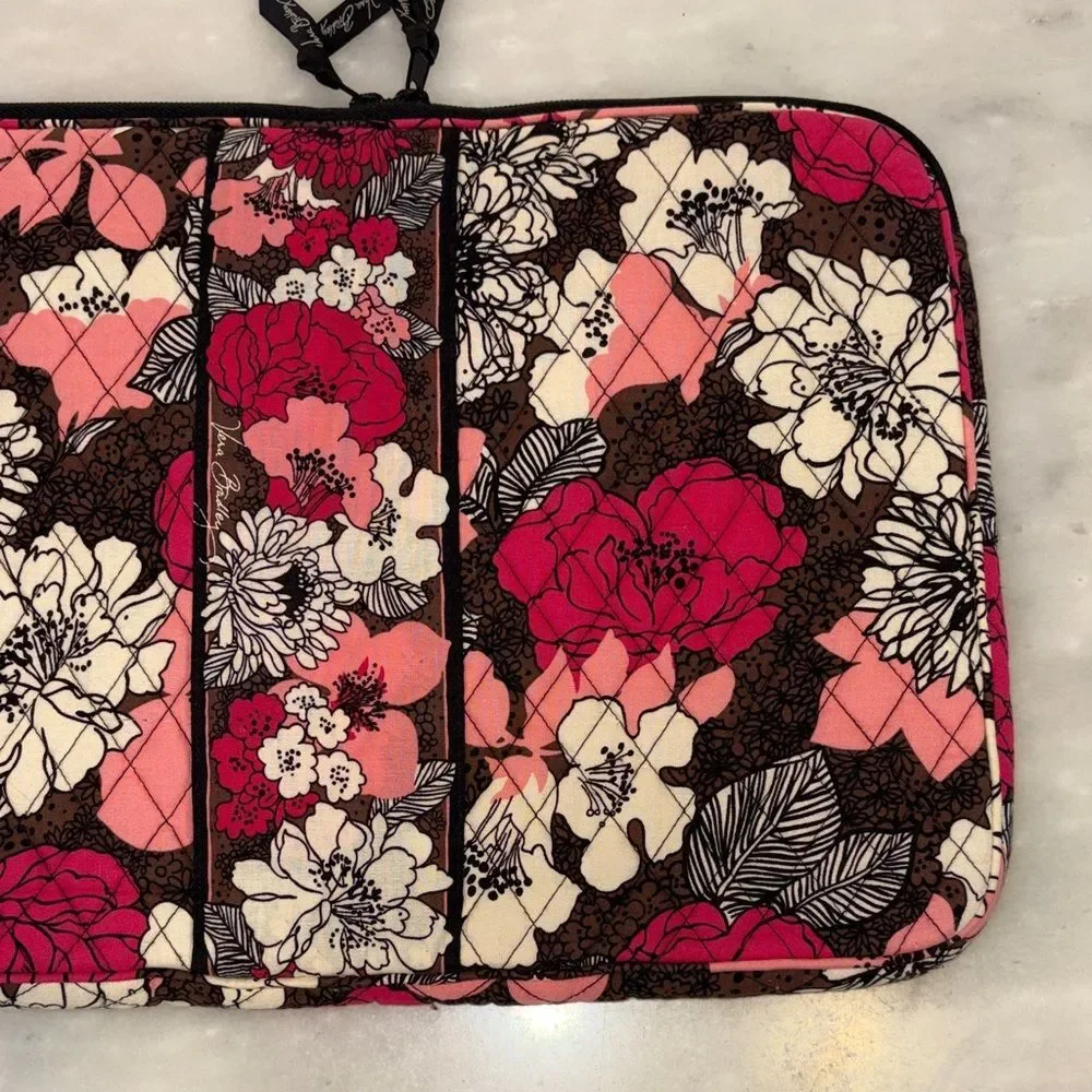 Vera Bradley Laptop Sleeve Mocha Rouge Floral Quilted Padded Tech Case